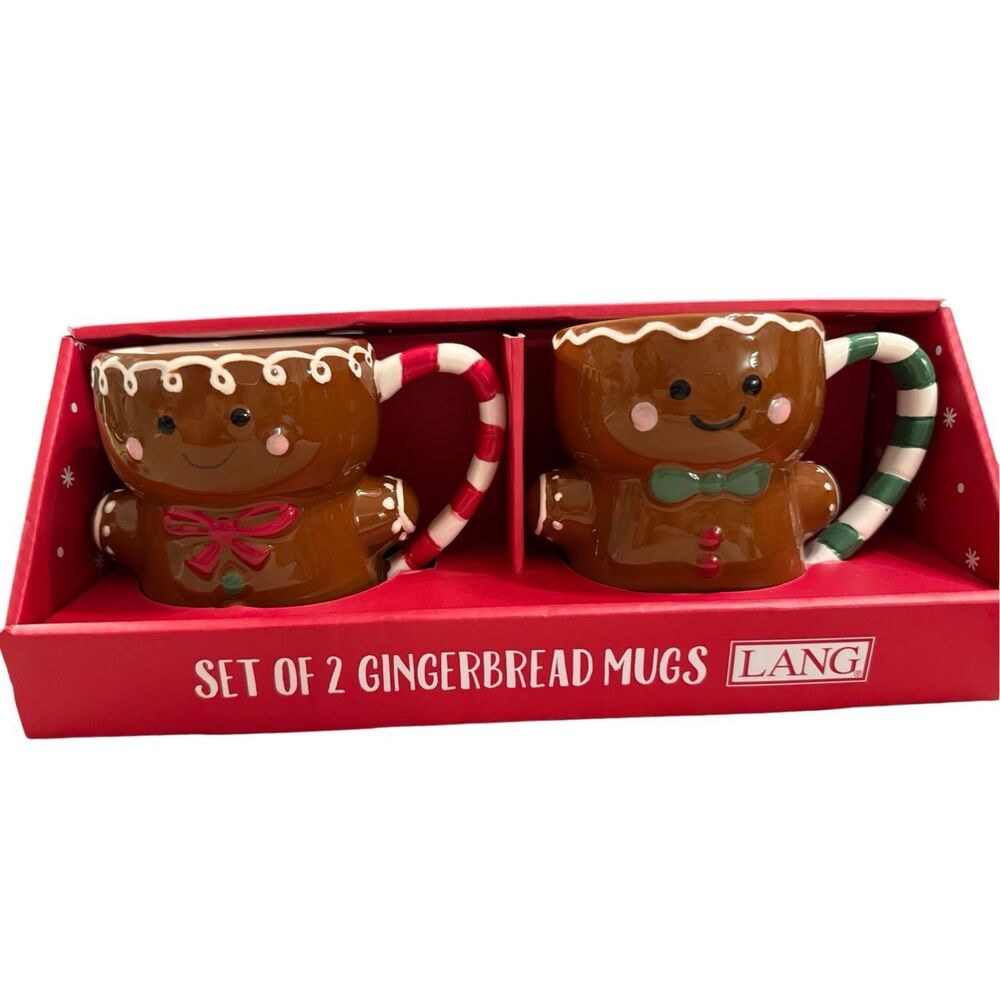 NEW LANG Gingerbread Boy and Gingerbread Girl Christmas Mug Set of 2 Hand painte